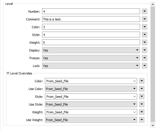 DGNV8 writer feature type dialog, with example parameters